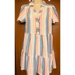 Clover & Sloane Linen Blend Festive Feminine Summery Tiered Relaxed Fit Dress M